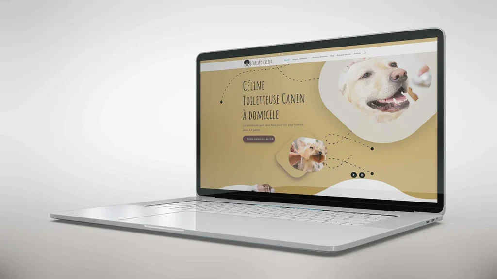 Accueil du site L’Aristo Chien présenté sur un ordinateur portable