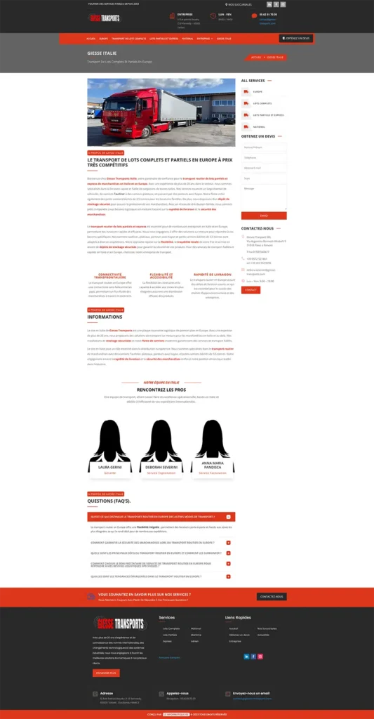 Capture de la page Giesse Italie du site Giesse Transports