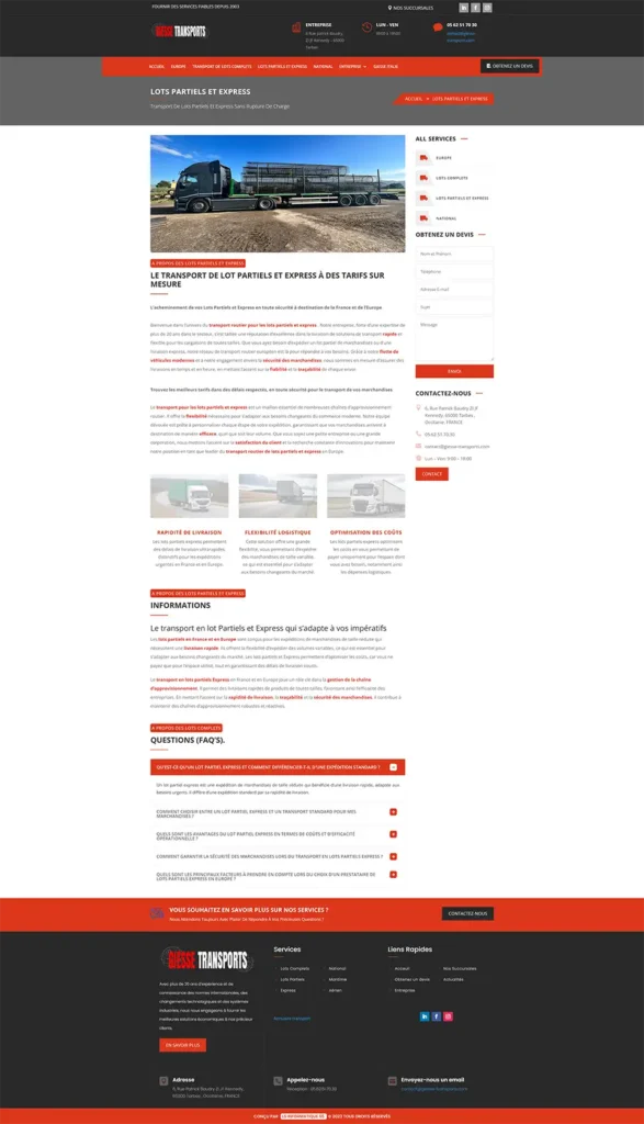 Capture de la page Lots partiels et express du site Giesse Transports