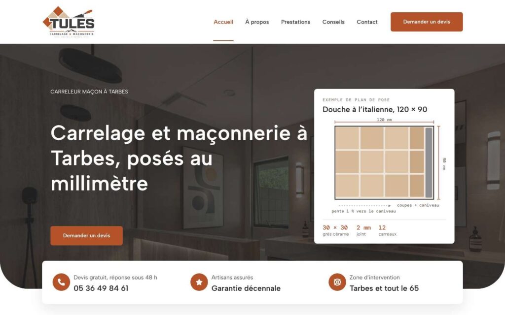 Accueil de la démo Tules, site de carreleur maçon