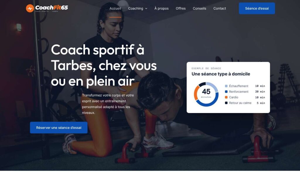 Accueil de la démo CoachFit 65, site de coach sportif