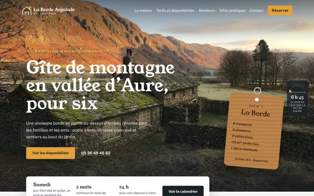 Accueil de la démo La Borde Aygalade, site de gîte de montagne