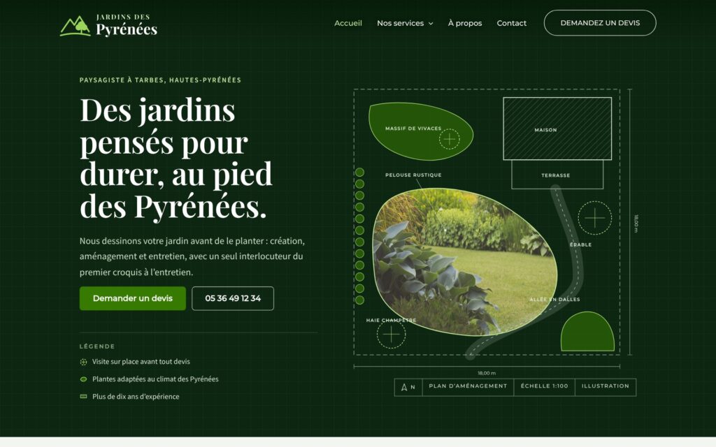 Accueil de la démo Jardins des Pyrénées, site de paysagiste