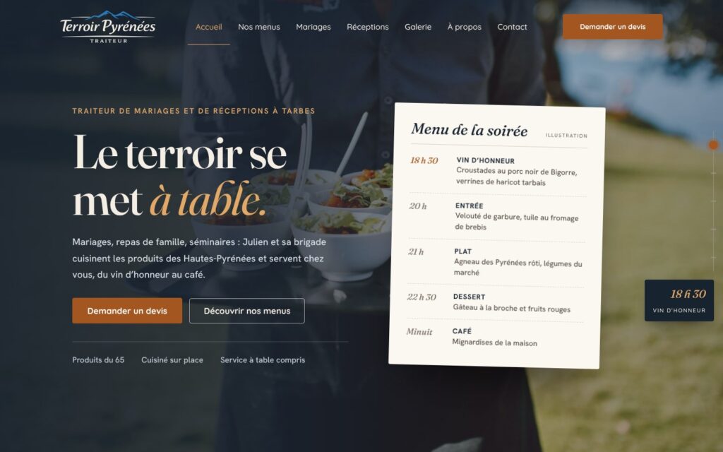 Accueil de la démo Terroir Pyrénées, site de traiteur
