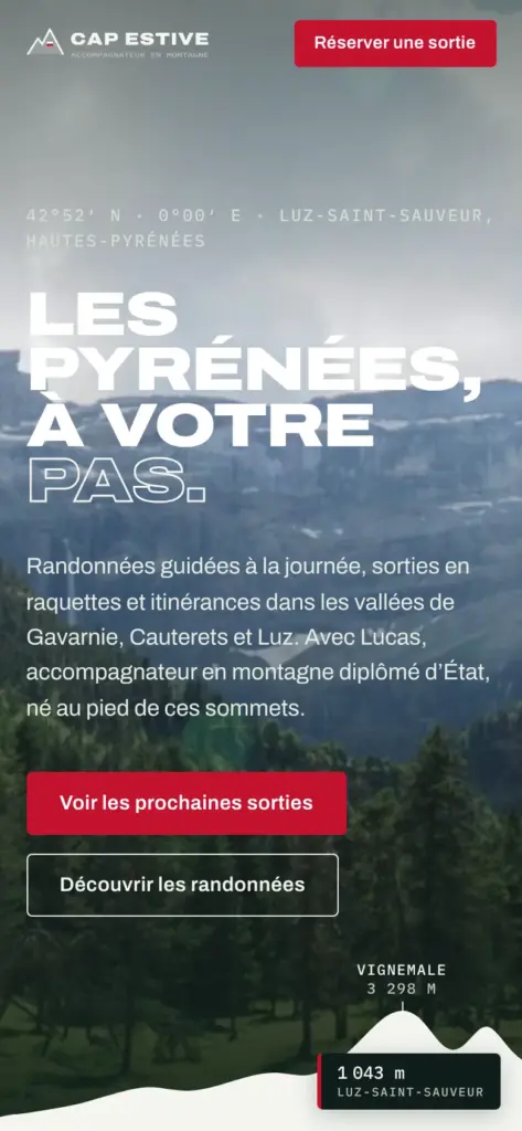 Le site one page Cap Estive affiché sur téléphone