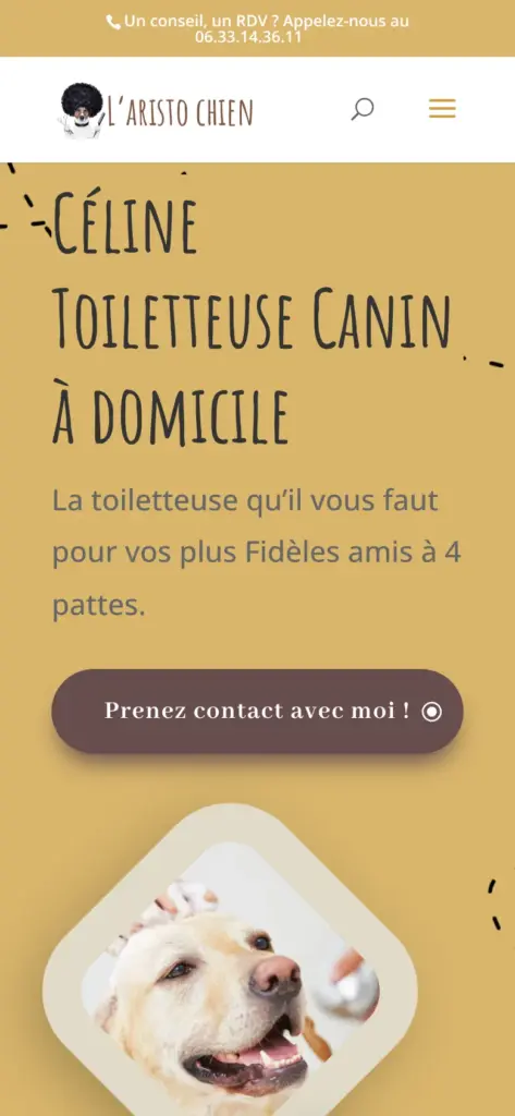 Page d’accueil du site L’Aristo Chien affichée sur mobile